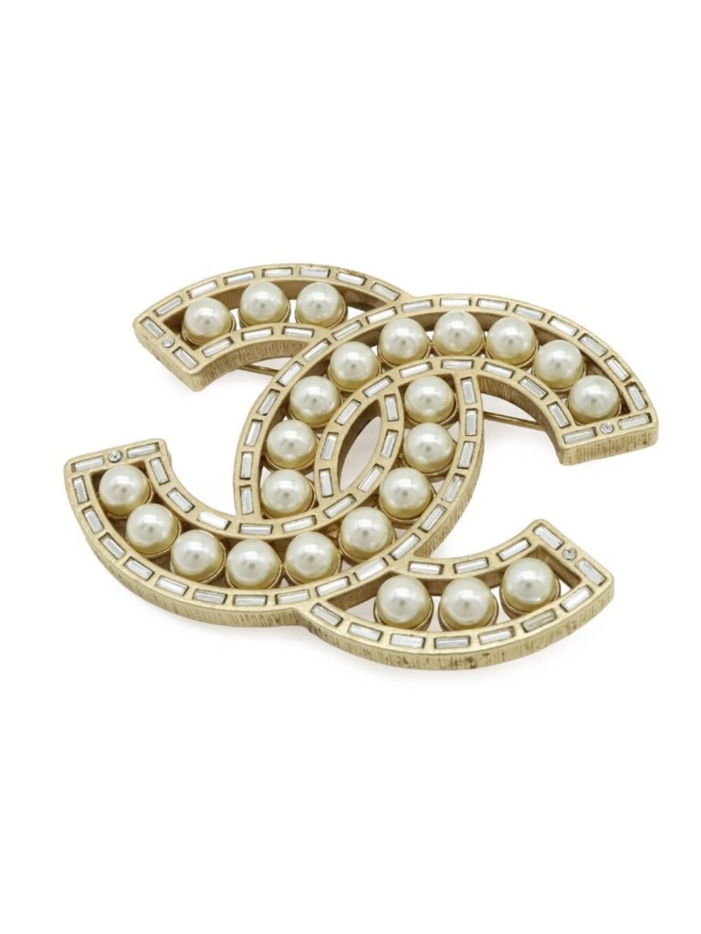 Chanel CC Logo Jumbo CC Brooch Faux Pearl Bijou Rhinestone Gold Plated